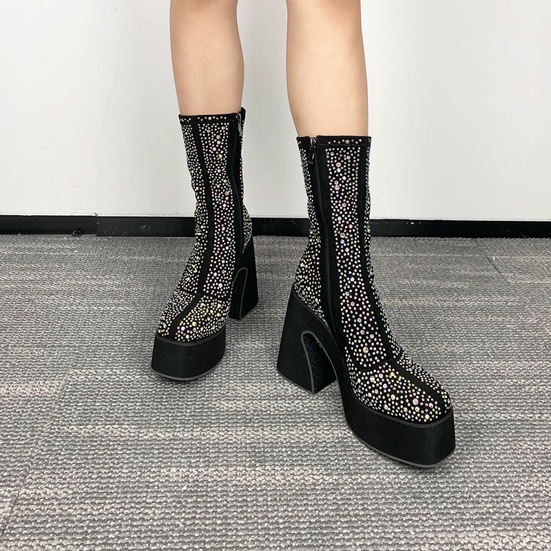 Custom Plus Size Heels Boots Higher Stretch Rhinestone Upper (1)